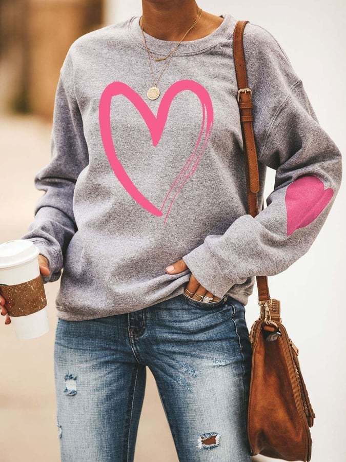 Valentine's Day Heart Women's Printed Long Sleeve Crew Neck Sweatshirt