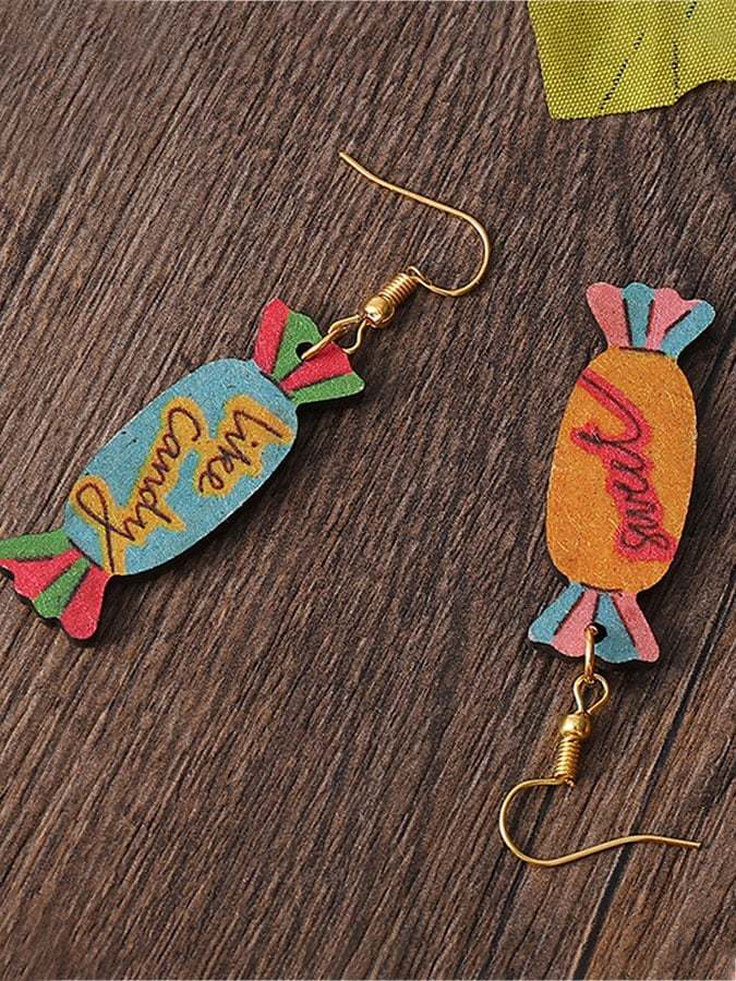 Valentine's Day Candy Wood Dangle Earrings