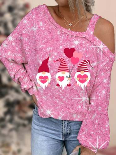 Valentine's Day Gnome Casual Balloon Sleeve T-Shirt
