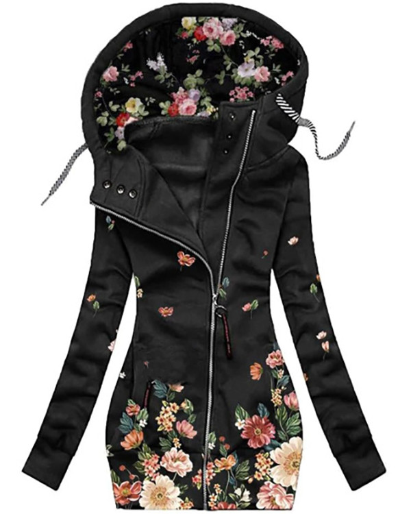 Butterfly Floral Hooded Track Coat