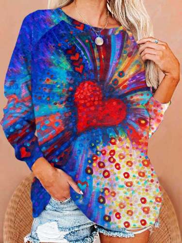 Women's Oil Painting Rainbow Love Print Sweatshirt