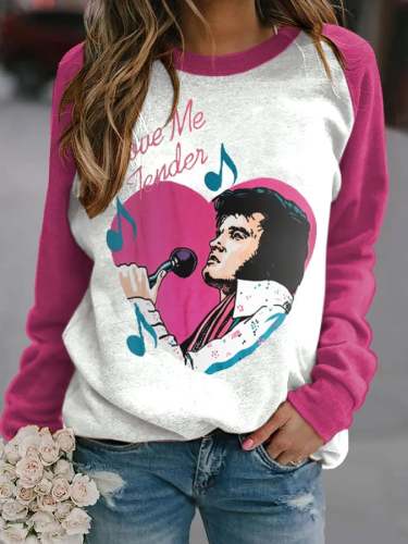 King Of Rock Roll Color Block Print Long Sleeve Casual Sweatshirt