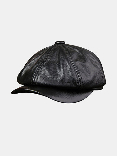 Men Cowhide Leather Hat Tide Navy Beret Octagonal Caps