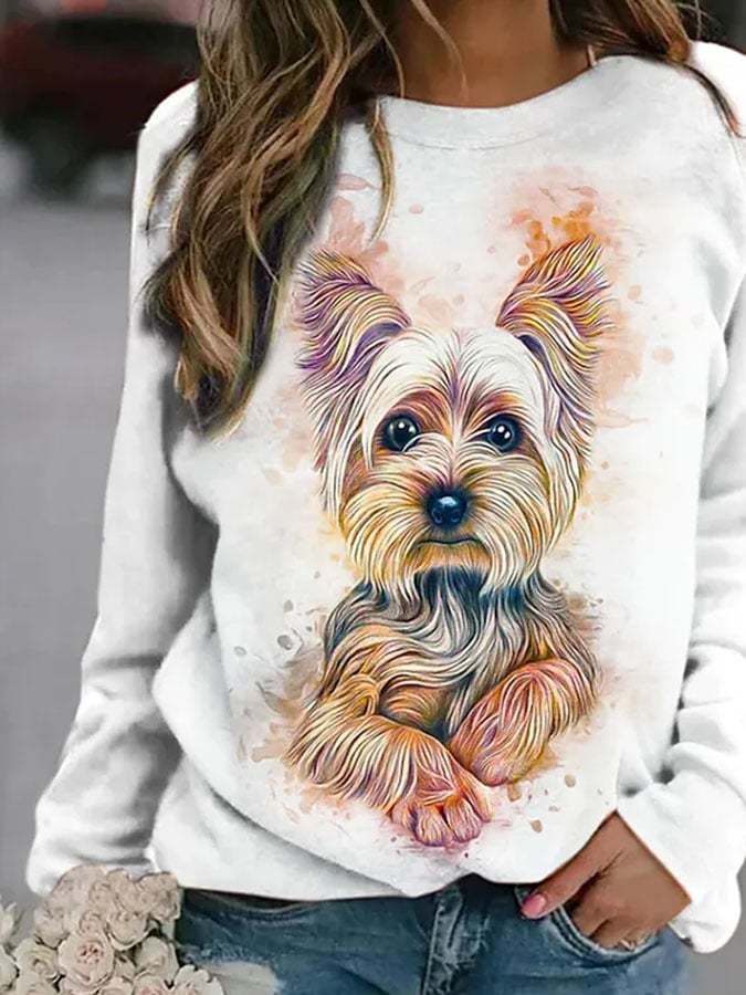 Fashion Dog Print Langarm-Sweatshirt