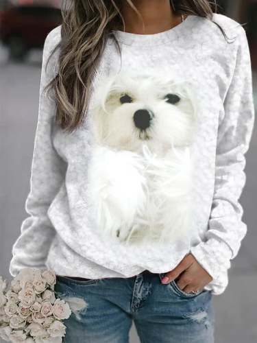 Lässiges Sweatshirt mit süßem Hundedruck für Damen