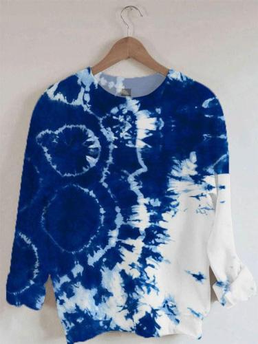 Women's Tie Dye Blue And White Texture Print Sweatshirt