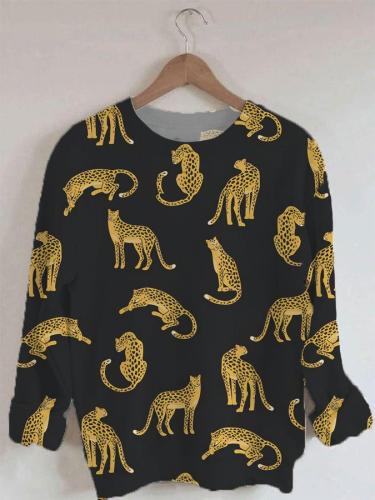Women's Leopard Print Long Sleeve Round Neck Sweatshirt