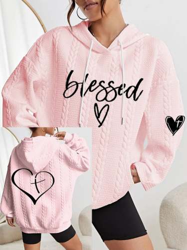 Women's Blessed Love Cross Printed Casual Cable Hoodie