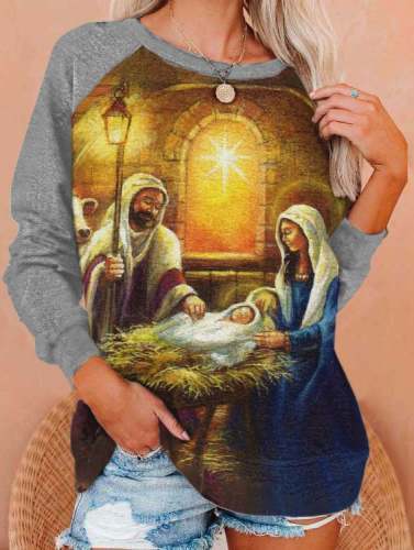 Women's Faith Nativity Jesus Print Sweatshirt