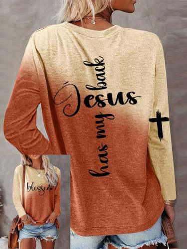 Women's Blessed JESUS has my back Print Sweatshirt