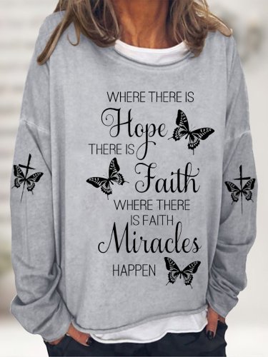 Women's Faith Hope Miracles Cross Butterfly Print Top