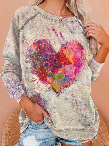 Retro Love Heart Print Sweatshirt