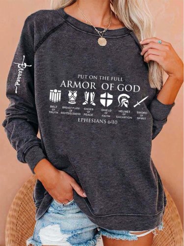 Women's Put On The Full Armor of God Cross Ephesians 6:10 Printed Sweatshirt