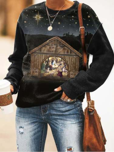 Women's Nativity Print Sweatshirt
