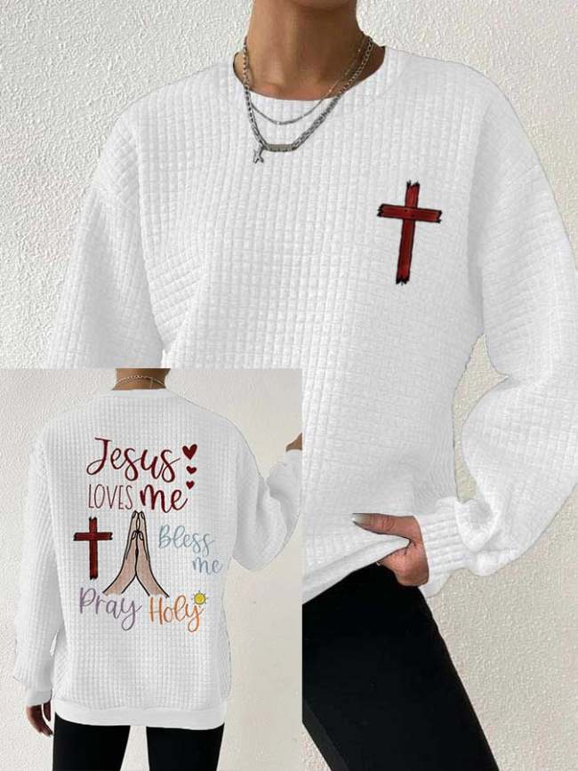 Women's Jesus Faith Print Waffle Sweatshirt