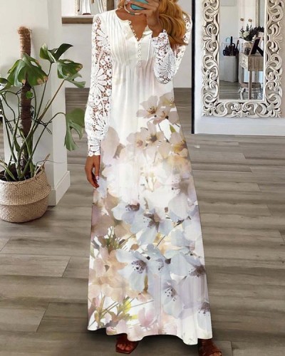 Elegant Loose Lace Art Floral Dress