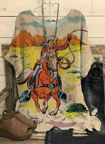 Women's Vintage Western Cowboy Print T-Shirt