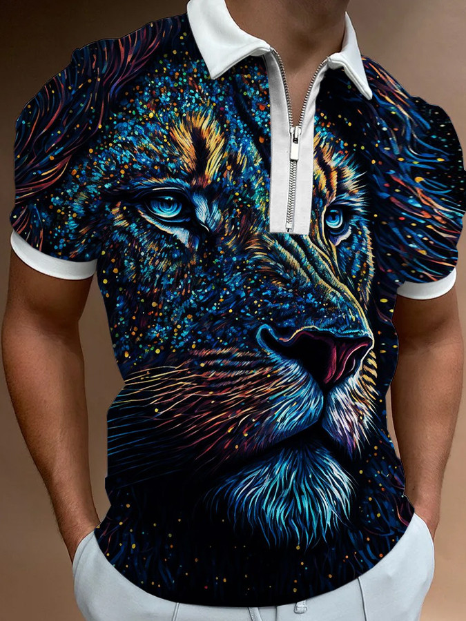 Animal Print Short Sleeve Polo Shirt