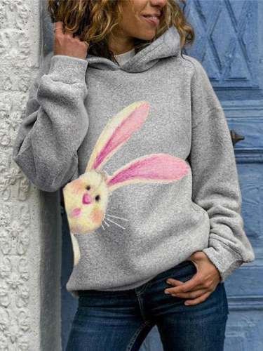 Women's Easter Cute Bunny Print Hoodie