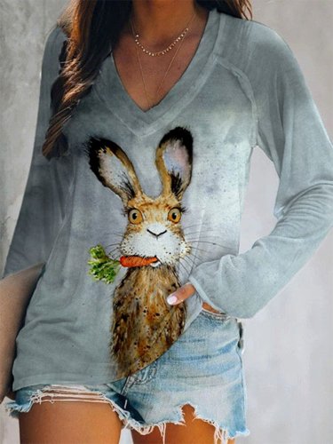 Women's Cute Bunny Print Casual Long Sleeve T-Shirt