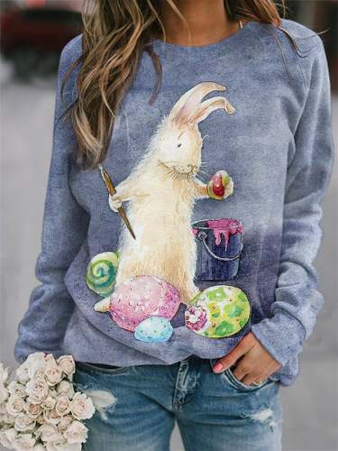 Women's Easter Bunny Egg Print Sweatshirt