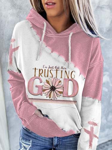 Women's Faith I'm Just Here Trusting God Cross Print Tie Dye Hoodie