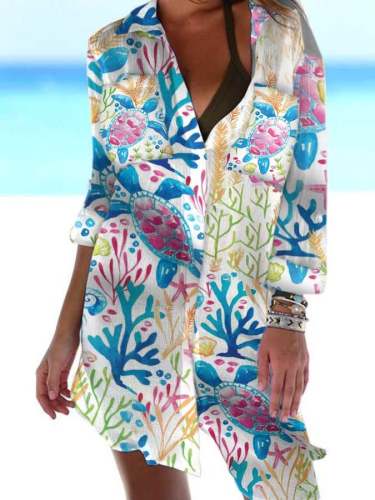 Women's Beach Seaweed Vacation Casual Print Sun Protection Shirt