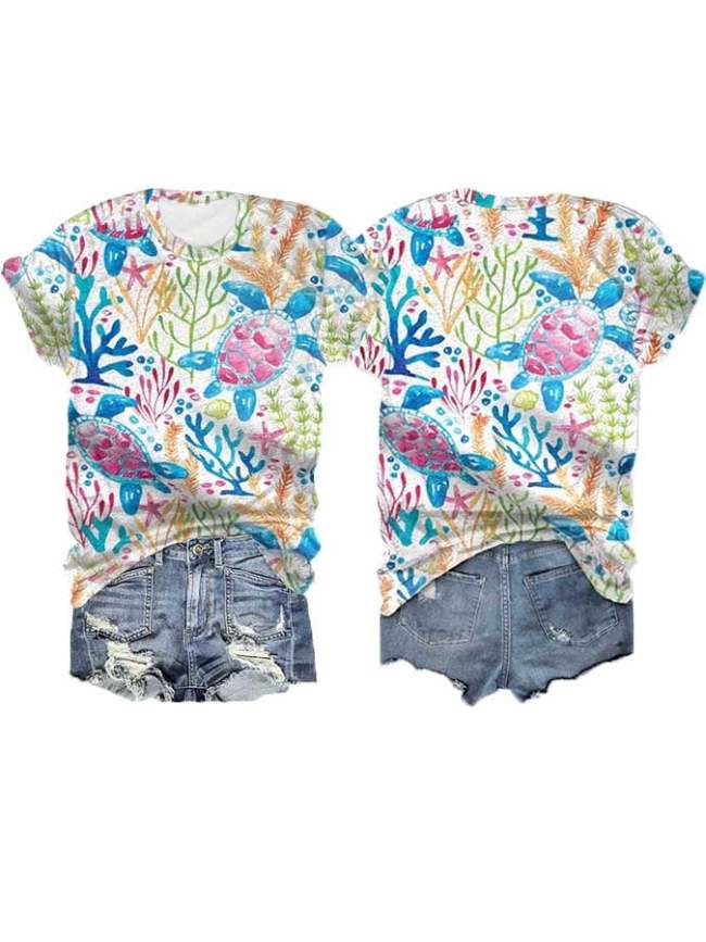 Turtle Vacation Casual Print T-Shirt
