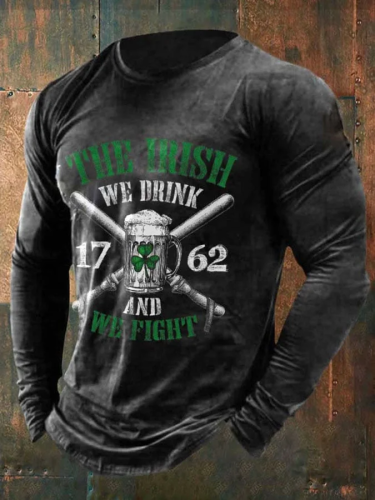 Retro St.Patrick's Day Shamrock The Irish We Drink And We Fight Print T-Shirt