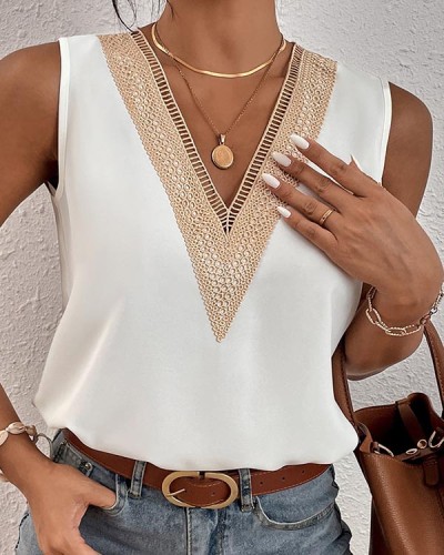 Lace V-neck Pullover Loose Casual Sleeveless Vest