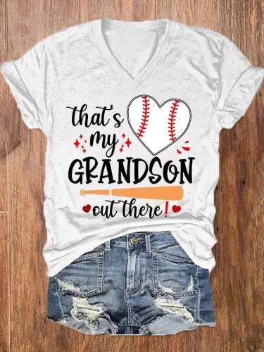 Women's That's My Grandson Out There Baseball Grandma V-Neck Tee