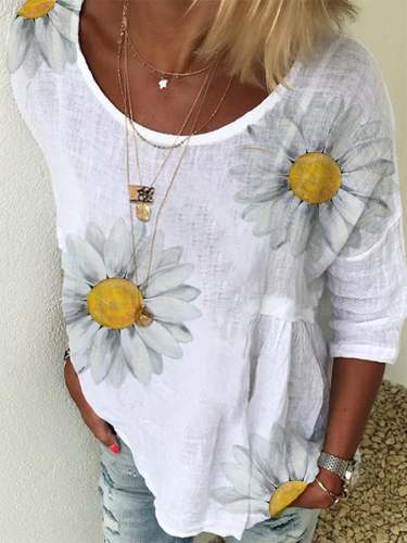 Women's Daisy Floral Loose Vacation Top
