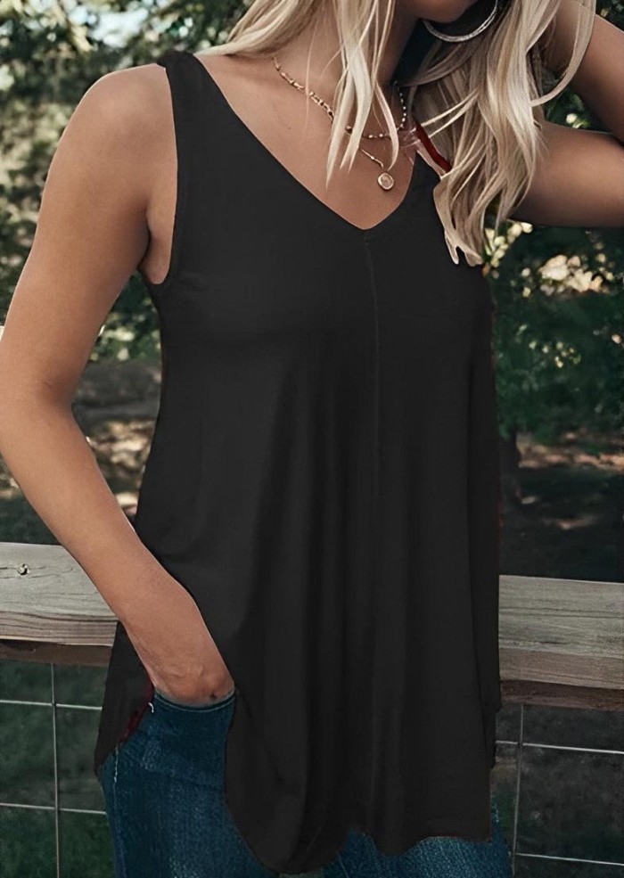 Solid Color Casual V-neck Sleeveless Loose Vest