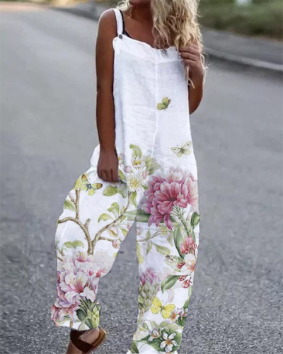 Ladies Casual Loose Floral Butterfly Jumpsuit