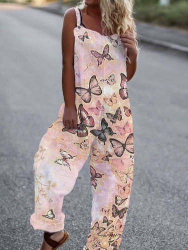 Pink Butterfly Jumpsuit Overalls