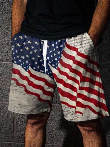 Men's Independence Day American Flag Print Track Shorts