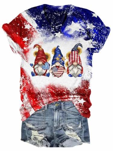 Women's Independence Day American Flag Star Print T-Shirt