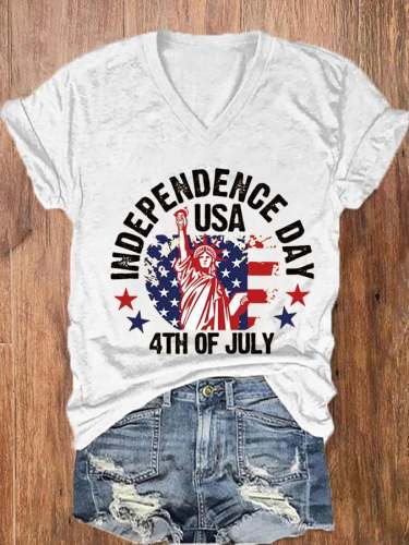 Women's Independence Day 4th Of July Print V-Neck Casual T-Shirt