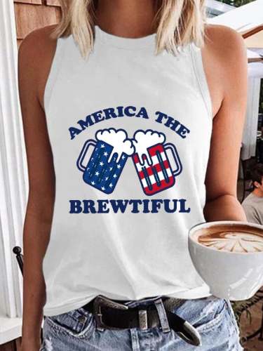 Women's Independence Day America The Brewtiful Flag Print Tank Top