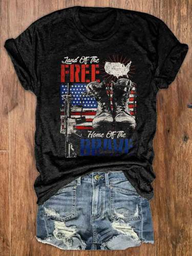 Women's 4th of July Brave And Free Round Neck Basic T-Shirt