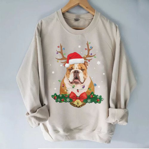 English Bulldog Dog Lover Christmas Tree Lights Santa Sweatshirt