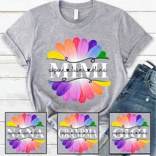 Mimi And Grandkids Flower Rainbow T-Shirt