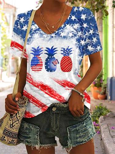 Dependence Day American Flag Print Women's T-shirt
