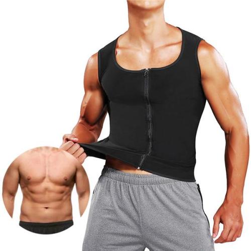 Mens Body Shaper Zipper Sauna Vest Polymer Waist Trainer Sweat Shirt