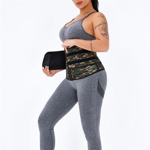 Workout Camo Print Latex Waist Trainer Sling-Belt Slimming Stomach