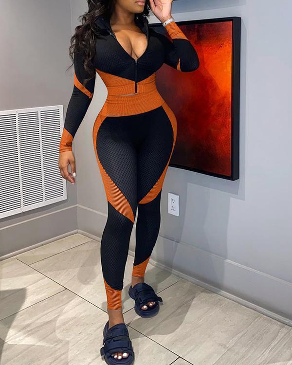 Striped Stitching Long Sleeve Sports Suit