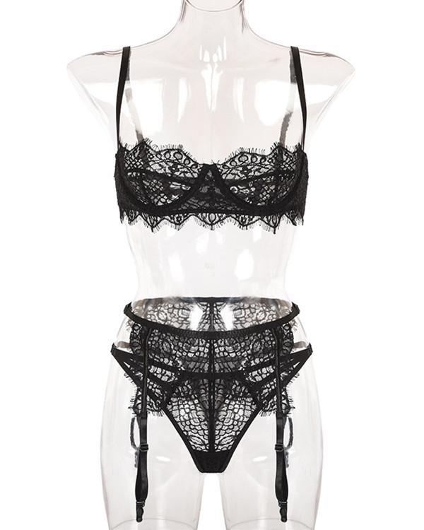 Black Lace Detail Bralette & Panties Set