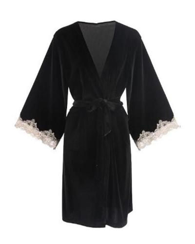 Women Lace V Neck Robe Sleepwear