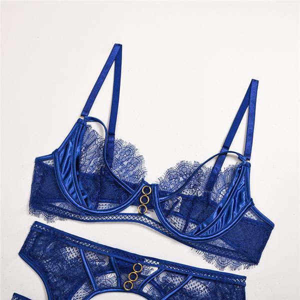 Sexy Blue Lace Detail Bralette & Panties Set