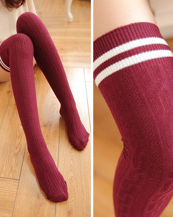 Twist Striped Cotton Over Knee Socks